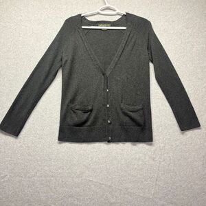 Eddie Bauer Women’s Cotton an Cashmere Cardigan Sweater Preppy Charcoal size S